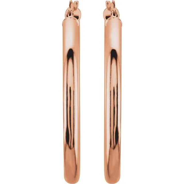 14K Rose Gold 35 mm Tube Hoop Earrings TreasureFineJewelers Earrings