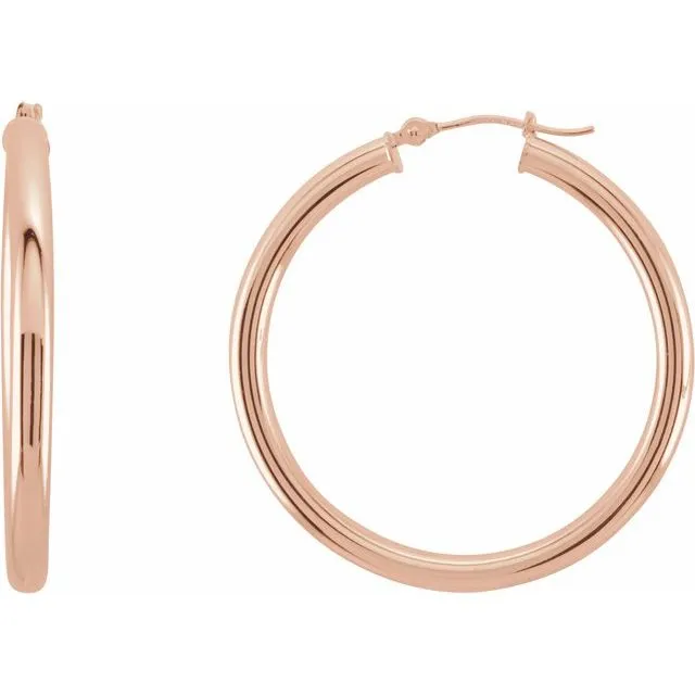 14K Rose Gold 35 mm Tube Hoop Earrings TreasureFineJewelers Earrings