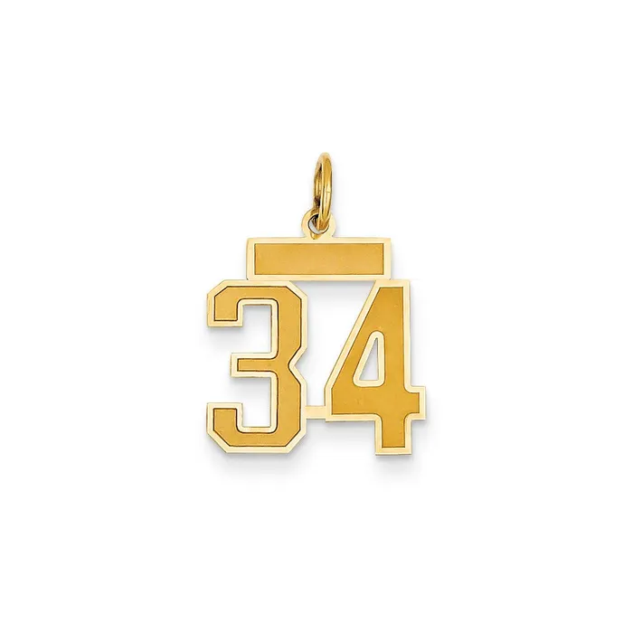 14k Small Satin Number 34 Charm TreasureFineJewelers Charm Necklaces