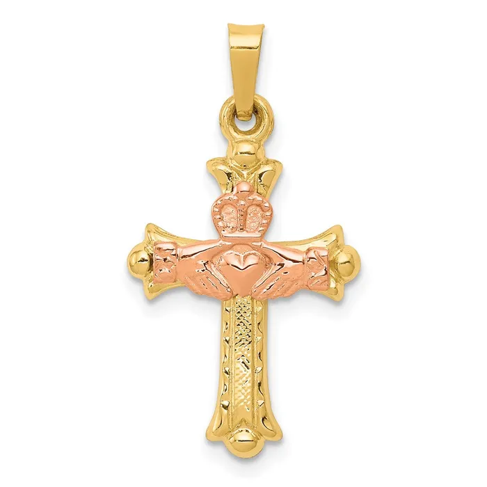 14k Twotone Claddagh Cross Pendant TreasureFineJewelers Rings