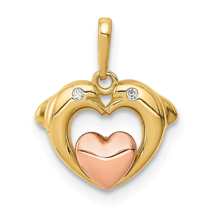 14K Twotone CZ Dolphins with Heart Pendant TreasureFineJewelers Rings