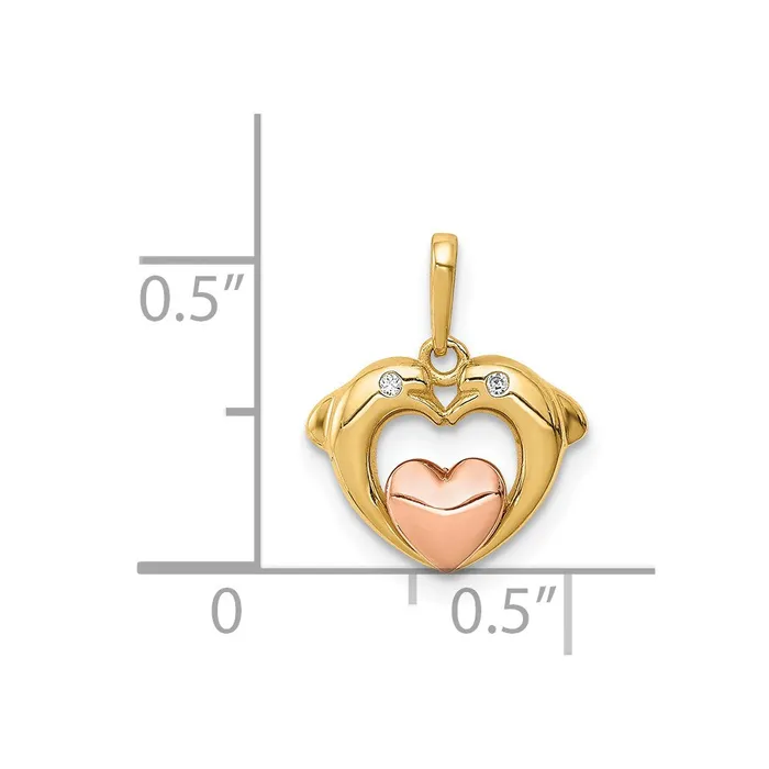 14K Twotone CZ Dolphins with Heart Pendant TreasureFineJewelers Rings
