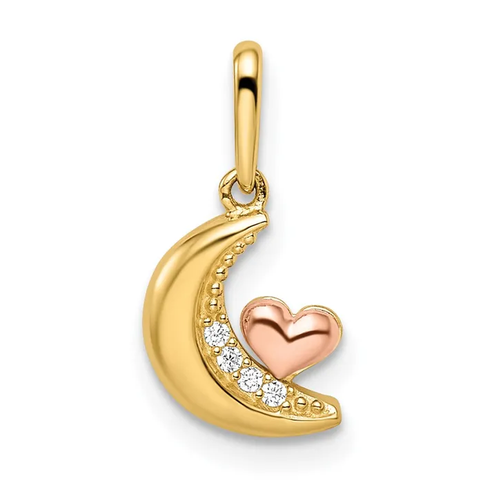 14k Twotone Madi K CZ Moon with Heart Pendant TreasureFineJewelers Necklaces