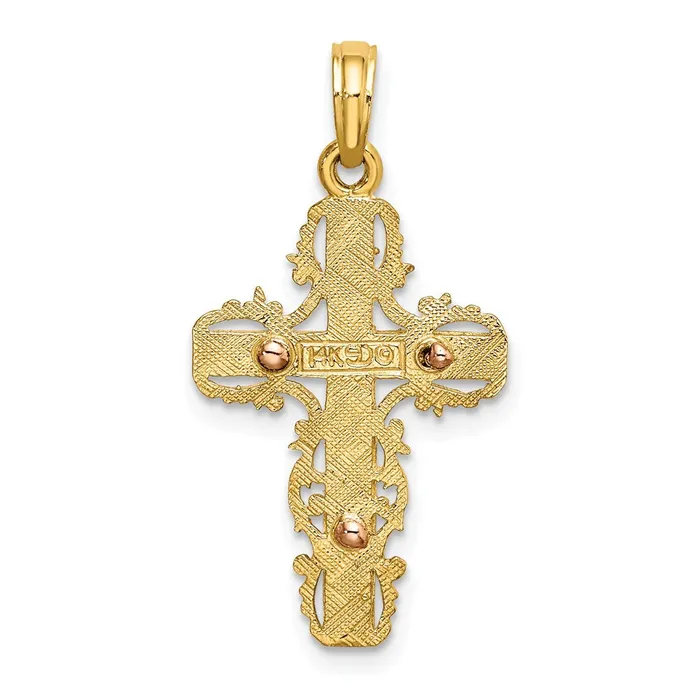 14K TwoTone w Lace Trim Cross Charm TreasureFineJewelers Charm Necklaces
