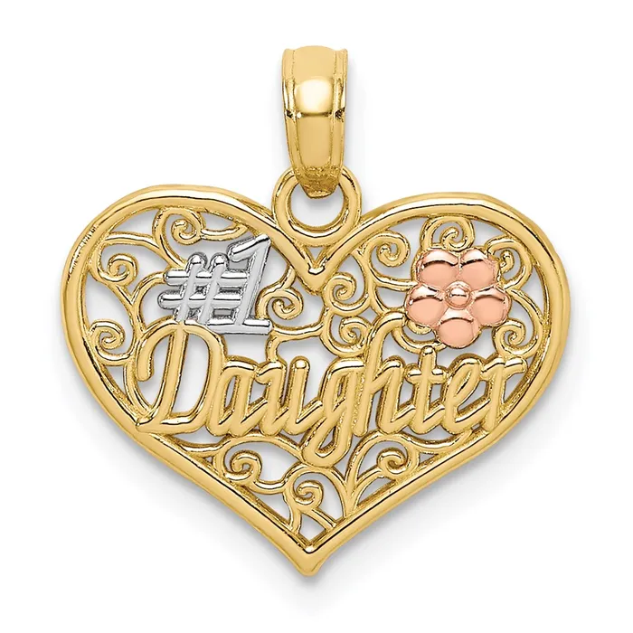 14k Twotone White Rhodium 1 DAUGHTER In Heart w Flowers Charm TreasureFineJewelers Rings 14k Twotone White Rhodium 1 DAUGHTER In Heart w Flowers Charm TreasureFineJewelers Rings