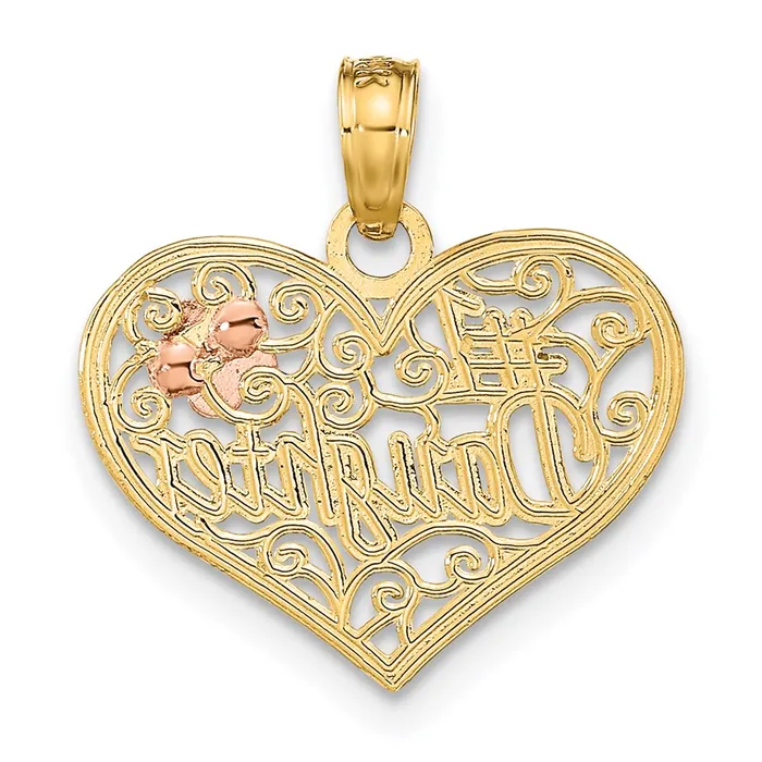 14k Twotone White Rhodium 1 DAUGHTER In Heart w Flowers Charm TreasureFineJewelers Rings