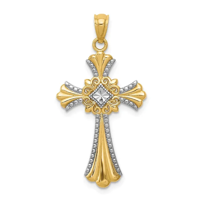 14K wRhodium DiamondCut Cross Pendant TreasureFineJewelers Necklaces