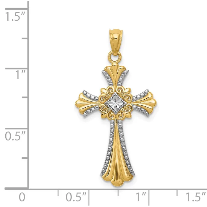 14K wRhodium DiamondCut Cross Pendant TreasureFineJewelers Necklaces