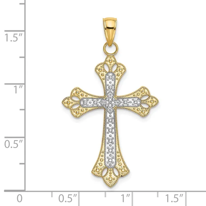 14K W Rhodium Scalloped Edges Cross Charm TreasureFineJewelers Charm Necklaces