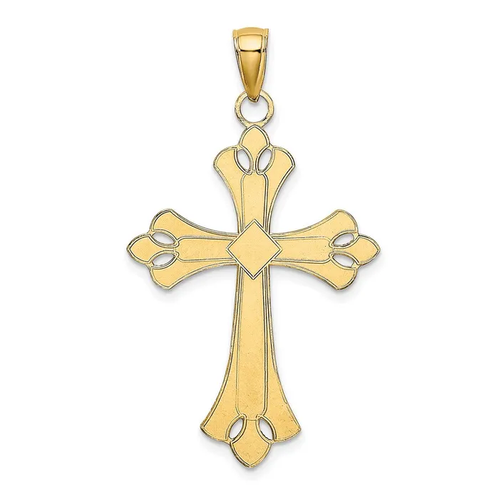 14K W Rhodium Scalloped Edges Cross Charm TreasureFineJewelers Charm Necklaces