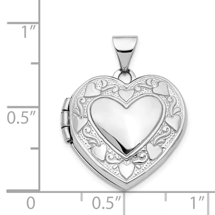 14K White Gold Hearts LOVE Reversible 19mm Heart Locket Pendant TreasureFineJewelers Necklaces