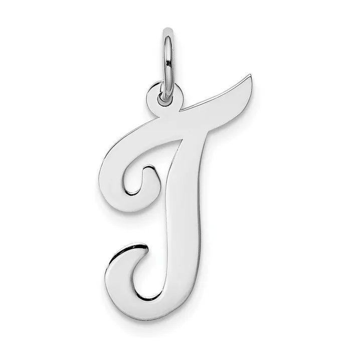 14k White Gold Large Script Letter T Initial Charm TreasureFineJewelers Charm Necklaces
