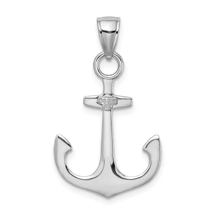 14K White Gold Polished 3D Anchor Charm TreasureFineJewelers Charm Necklaces