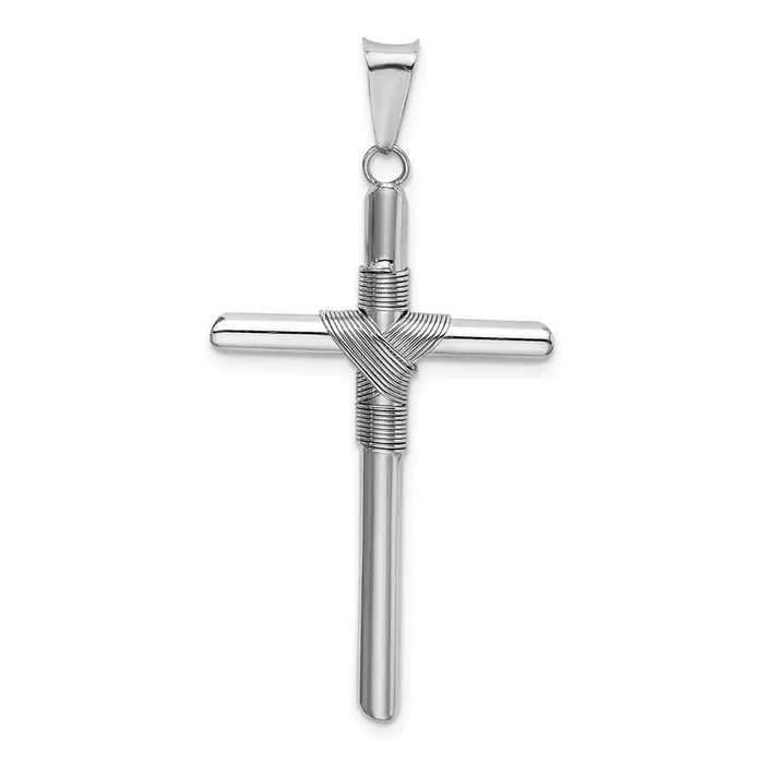 14K White Gold wCenter Wrap Tube Cross Pendant TreasureFineJewelers Necklaces