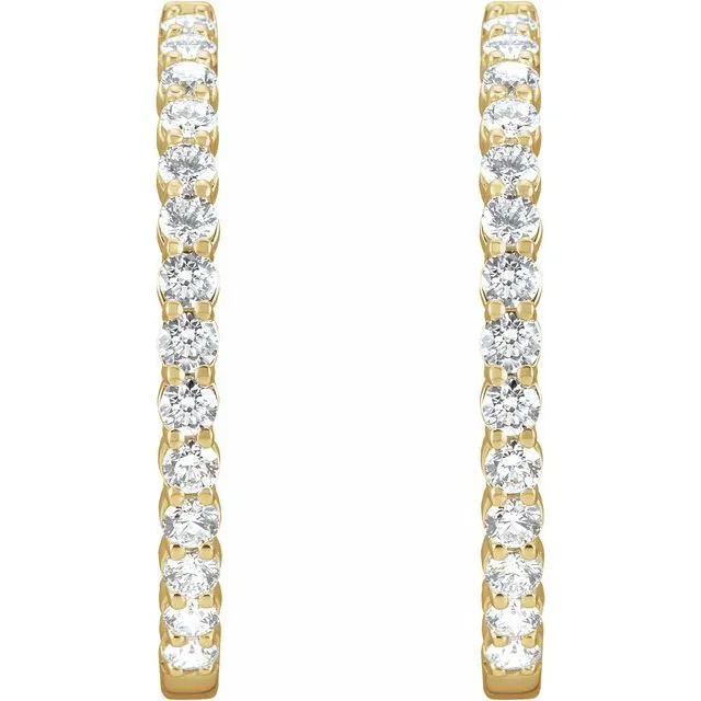 14K Yellow Gold 3 CTW Natural Diamond InsideOutside Hinged 30 mm Hoop Earrings TreasureFineJewelers Earrings