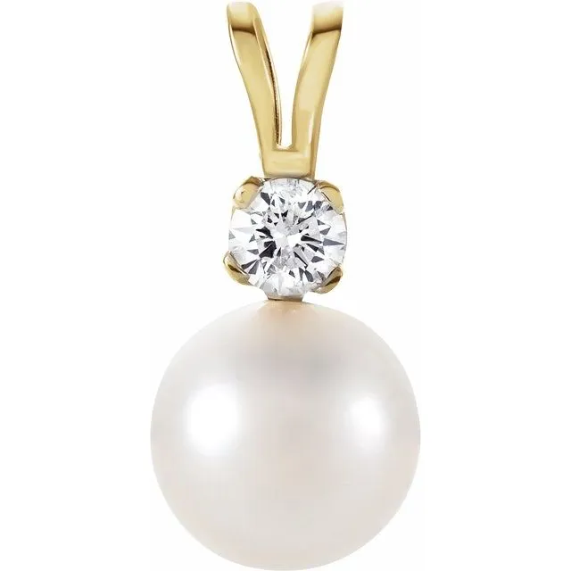 14K Yellow Gold Akoya Cultured Pearl 02 CTW Diamond Pendant TreasureFineJewelers Necklaces 14K Yellow Gold Akoya Cultured Pearl 02 CTW Diamond Pendant TreasureFineJewelers Necklaces