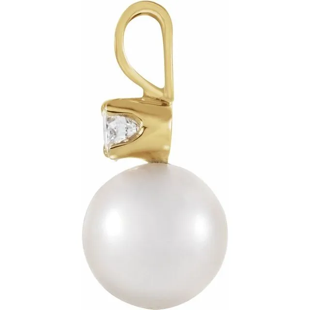 14K Yellow Gold Akoya Cultured Pearl 02 CTW Diamond Pendant TreasureFineJewelers Necklaces