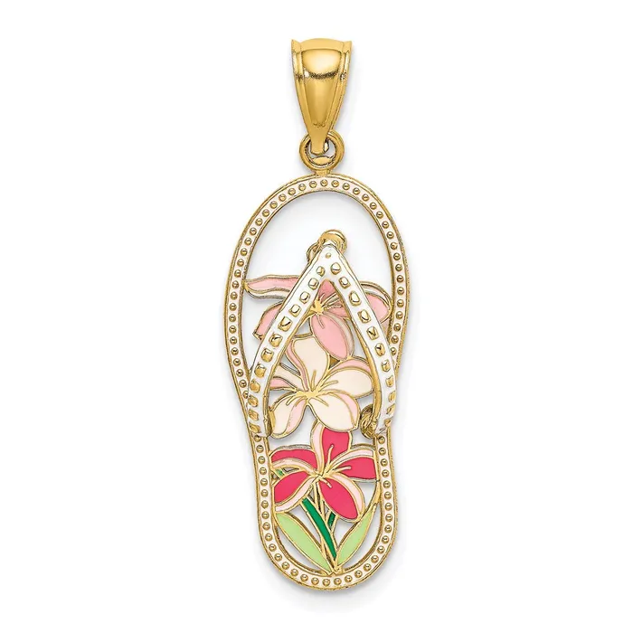 14k Yellow Gold Multi Color Enamel Flower FlipFlop Charm TreasureFineJewelers Charm Necklaces