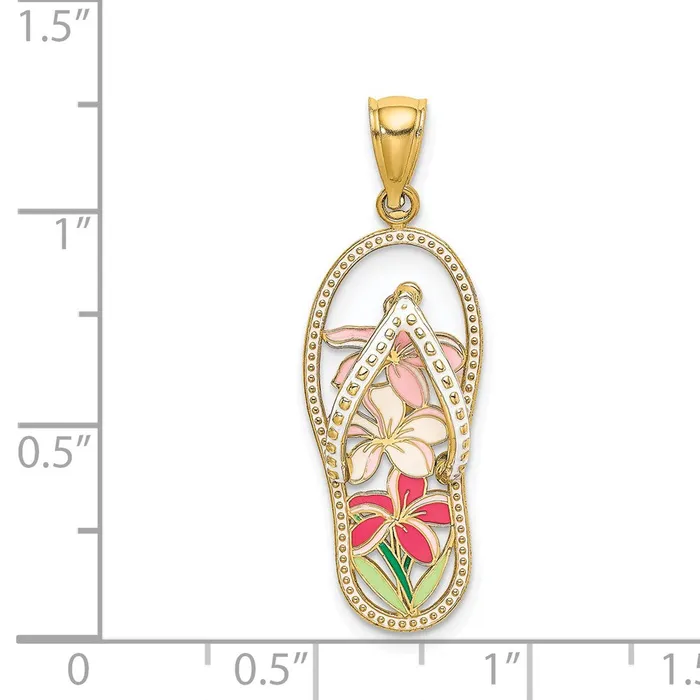 14k Yellow Gold Multi Color Enamel Flower FlipFlop Charm TreasureFineJewelers Charm Necklaces