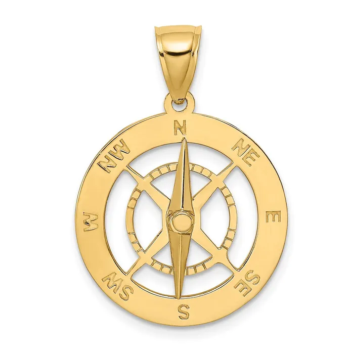 14k Yellow Gold Nautical Compass with Moveable Needle Charm TreasureFineJewelers Charm Necklaces