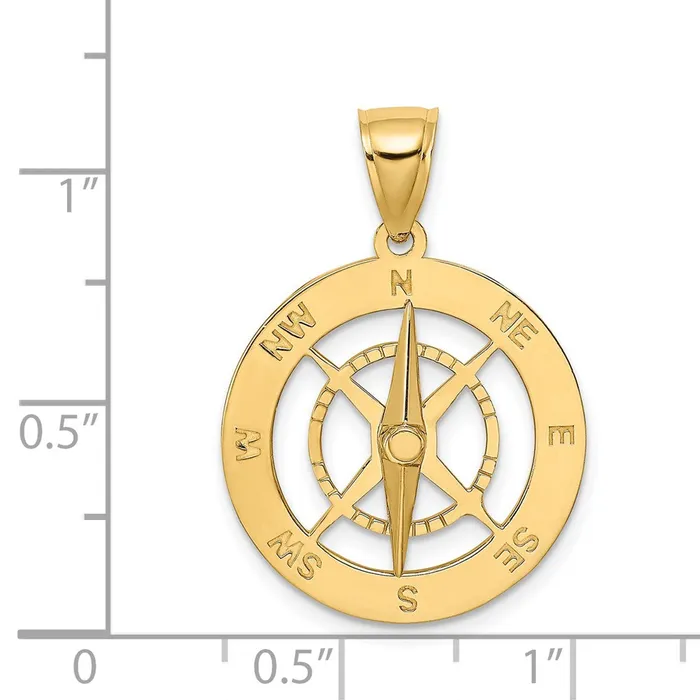 14k Yellow Gold Nautical Compass with Moveable Needle Charm TreasureFineJewelers Charm Necklaces