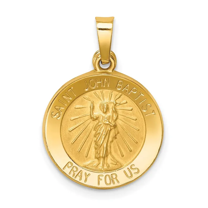14k Yellow Gold Polished and Satin St John Baptist Medal Hollow Pendant TreasureFineJewelers Necklaces 14k Yellow Gold Polished and Satin St John Baptist Medal Hollow Pendant TreasureFineJewelers Necklaces