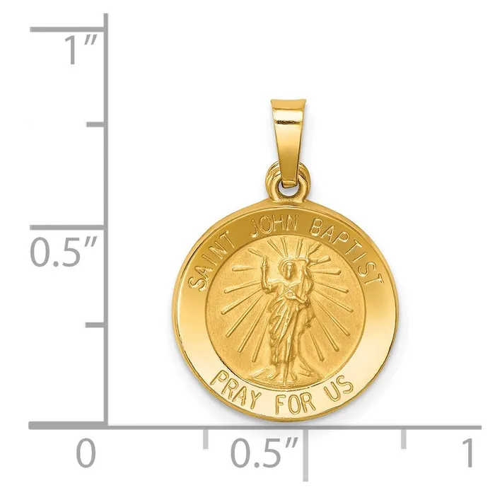 14k Yellow Gold Polished and Satin St John Baptist Medal Hollow Pendant TreasureFineJewelers Necklaces