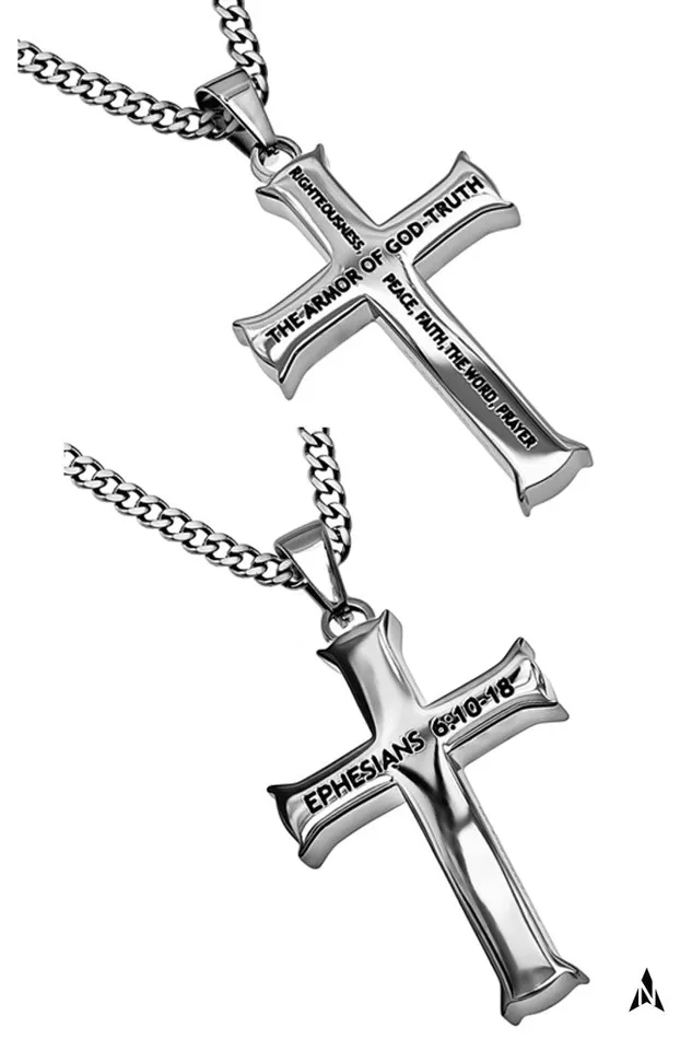 Armor of God Cross Necklace Ephesians 6 Steel Curb Chain Christian Verse North Arrow Shop Necklaces Armor of God Cross Necklace Ephesians 6 Steel Curb Chain Christian Verse North Arrow Shop Necklaces