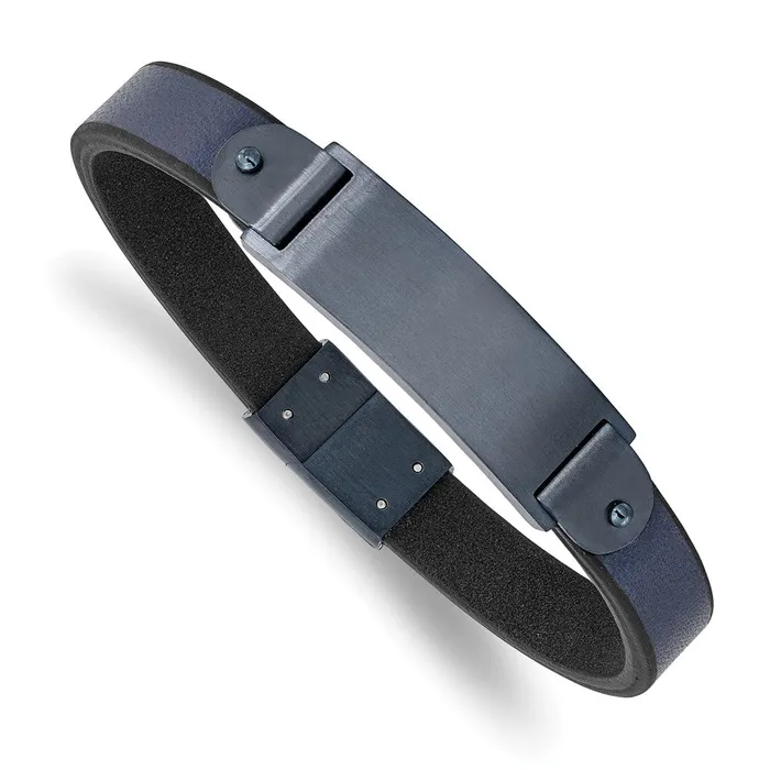 Bracelets Chisel Stainless Steel Brushed Dark Grey IPplated Blue Leather 85 inch ID Bracelet TreasureFineJewelers Bracelets Chisel Stainless Steel Brushed Dark Grey IPplated Blue Leather 85 inch ID Bracelet TreasureFineJewelers