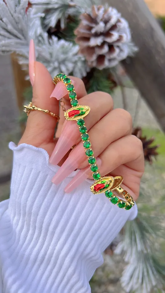 Bracelets MP Jewelry Green Virgen de Guadalupe Tennis Bracelet