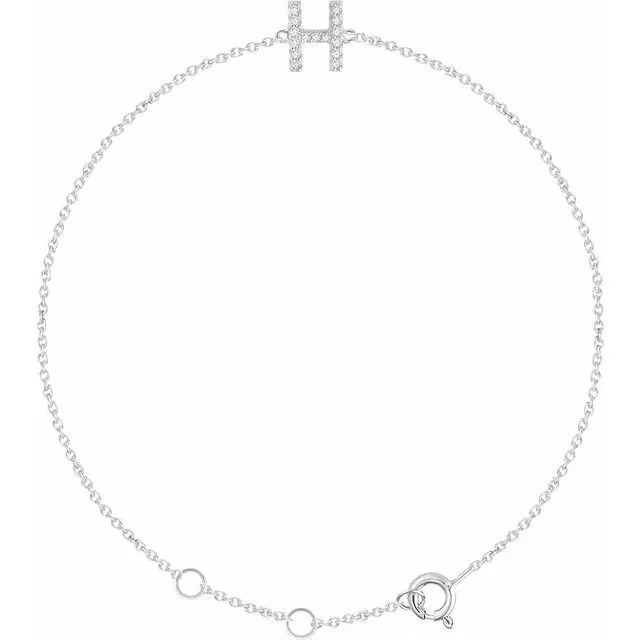 Bracelets TreasureFineJewelers 14K White 06 CTW Diamond Initial H 67 Bracelet