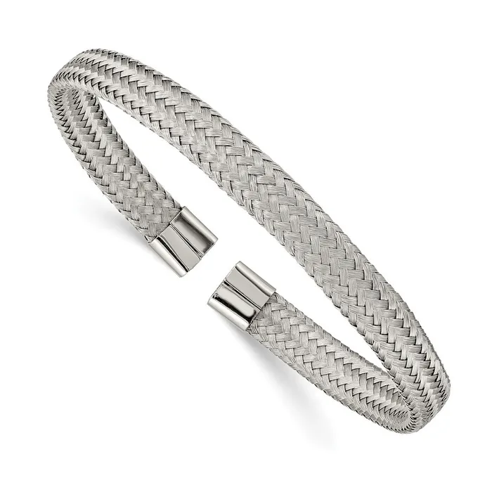 Bracelets TreasureFineJewelers Chisel Stainless Steel Polished 6mm Mesh Wire Cuff Bangle Bracelets TreasureFineJewelers Chisel Stainless Steel Polished 6mm Mesh Wire Cuff Bangle