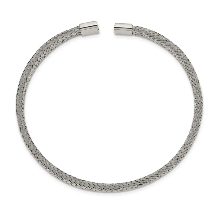 Bracelets TreasureFineJewelers Chisel Stainless Steel Polished 6mm Mesh Wire Cuff Bangle