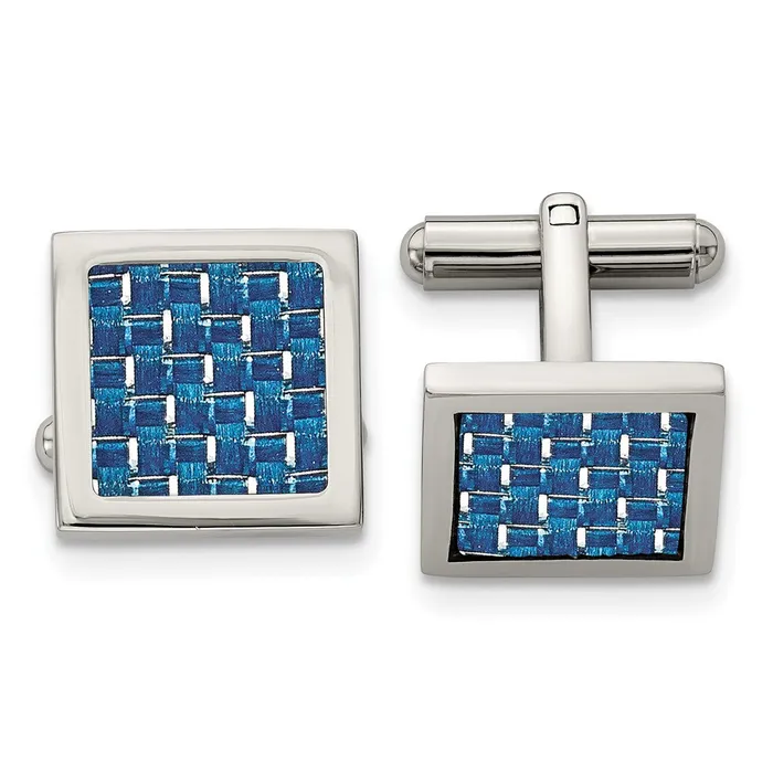 Bracelets TreasureFineJewelers Chisel Stainless Steel Polished with Blue Carbon Fiber Inlay Square Cufflinks Bracelets TreasureFineJewelers Chisel Stainless Steel Polished with Blue Carbon Fiber Inlay Square Cufflinks