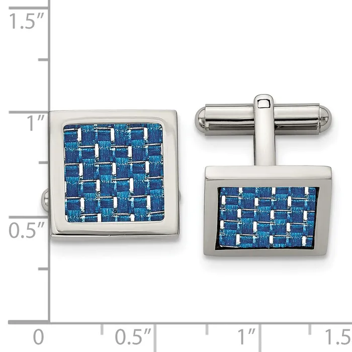 Bracelets TreasureFineJewelers Chisel Stainless Steel Polished with Blue Carbon Fiber Inlay Square Cufflinks