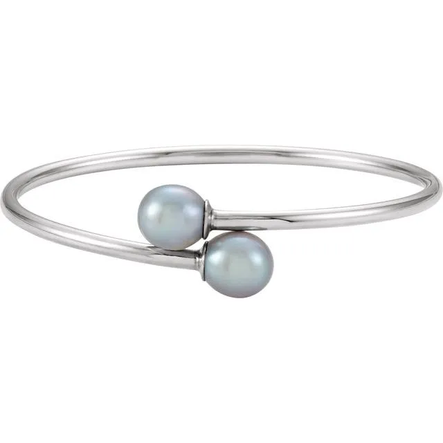 Bracelets TreasureFineJewelers Sterling Silver 95 mm Gray Pearl Flexible Bangle Bracelet Bracelets TreasureFineJewelers Sterling Silver 95 mm Gray Pearl Flexible Bangle Bracelet