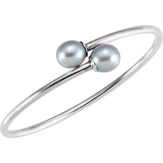 Bracelets TreasureFineJewelers Sterling Silver 95 mm Gray Pearl Flexible Bangle Bracelet