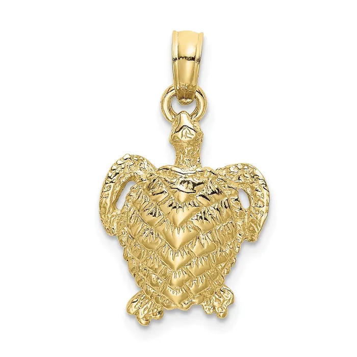 Charm Necklaces 10K Textured Sea Turtle Charm TreasureFineJewelers