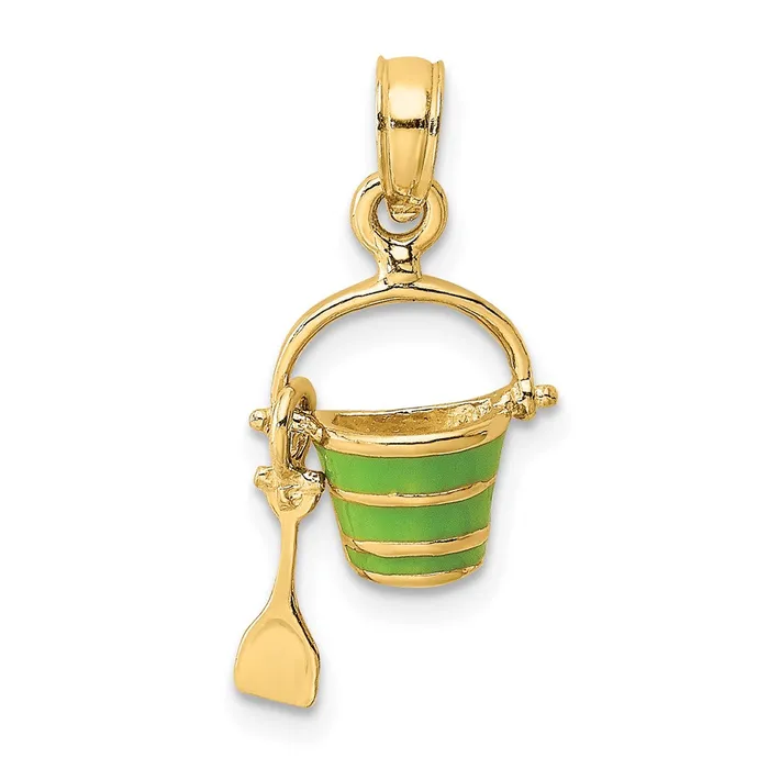 Charm Necklaces TreasureFineJewelers 14K 2D Green Enameled Beach Bucket wMoveable Shovel Charm Charm Necklaces TreasureFineJewelers 14K 2D Green Enameled Beach Bucket wMoveable Shovel Charm
