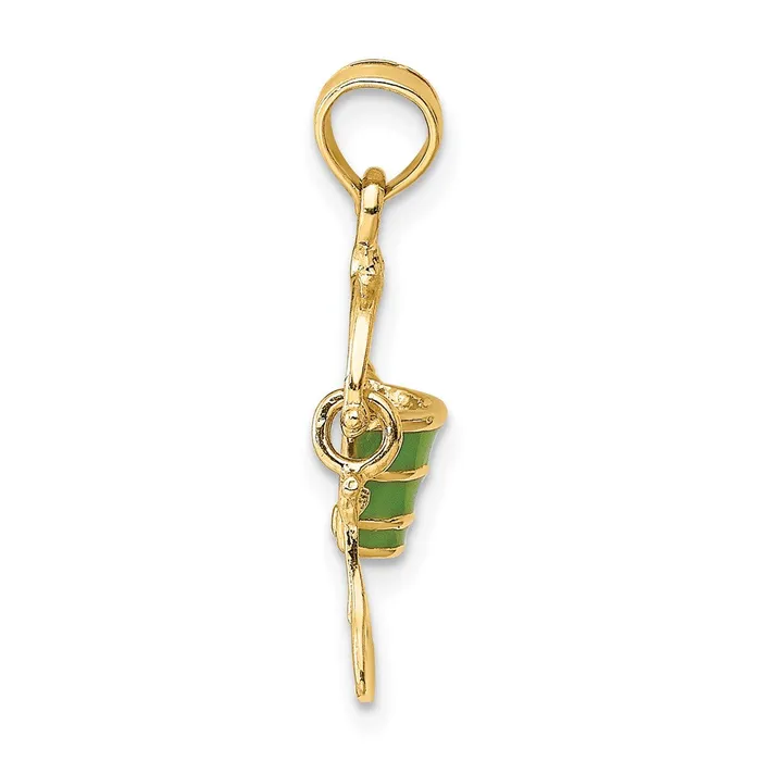 Charm Necklaces TreasureFineJewelers 14K 2D Green Enameled Beach Bucket wMoveable Shovel Charm