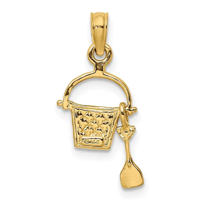 Charm Necklaces TreasureFineJewelers 14K 2D Green Enameled Beach Bucket wMoveable Shovel Charm