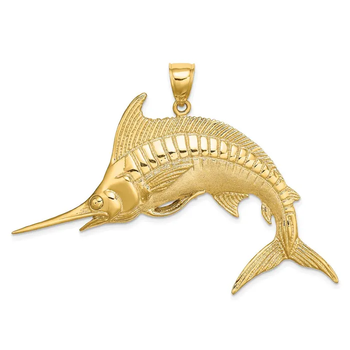 Charm Necklaces TreasureFineJewelers 14K 2D Polished Satin Blue Marlin Charm Charm Necklaces TreasureFineJewelers 14K 2D Polished Satin Blue Marlin Charm
