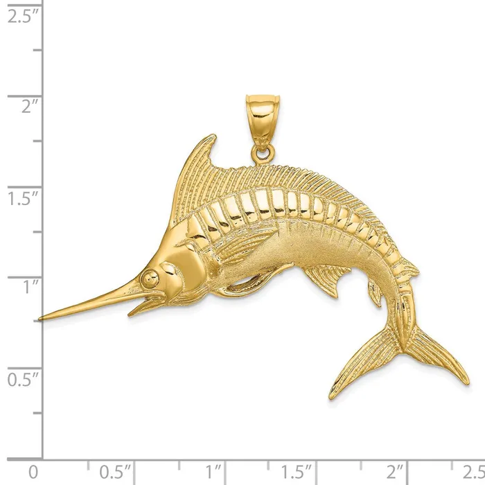 Charm Necklaces TreasureFineJewelers 14K 2D Polished Satin Blue Marlin Charm
