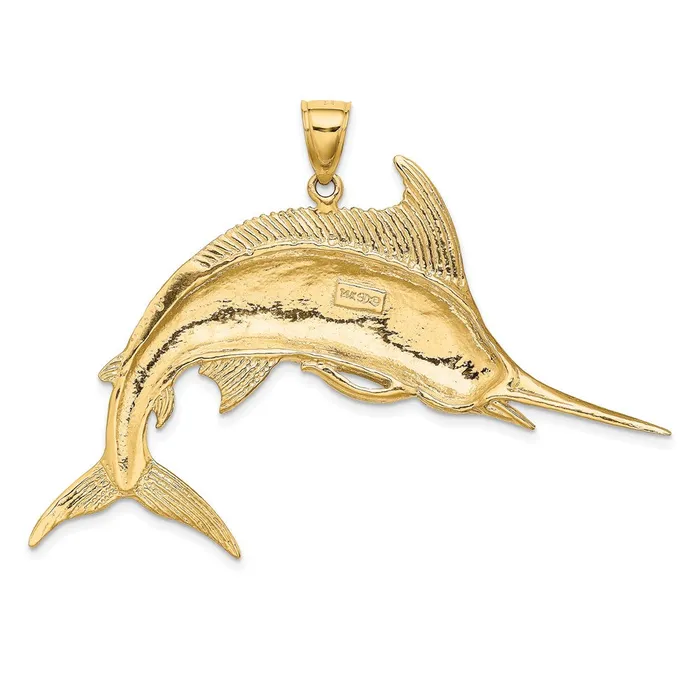 Charm Necklaces TreasureFineJewelers 14K 2D Polished Satin Blue Marlin Charm