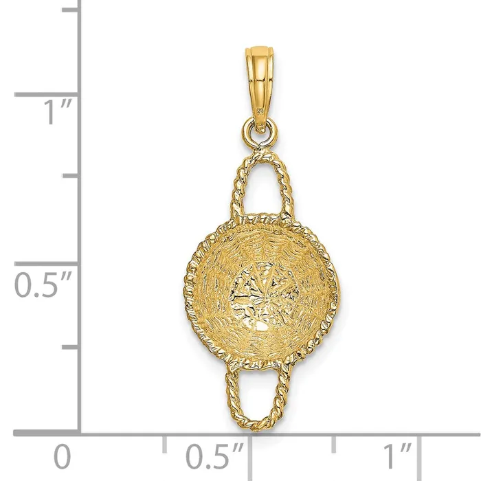 Charm Necklaces TreasureFineJewelers 14K 3D 2 Handles Round Basket Charm
