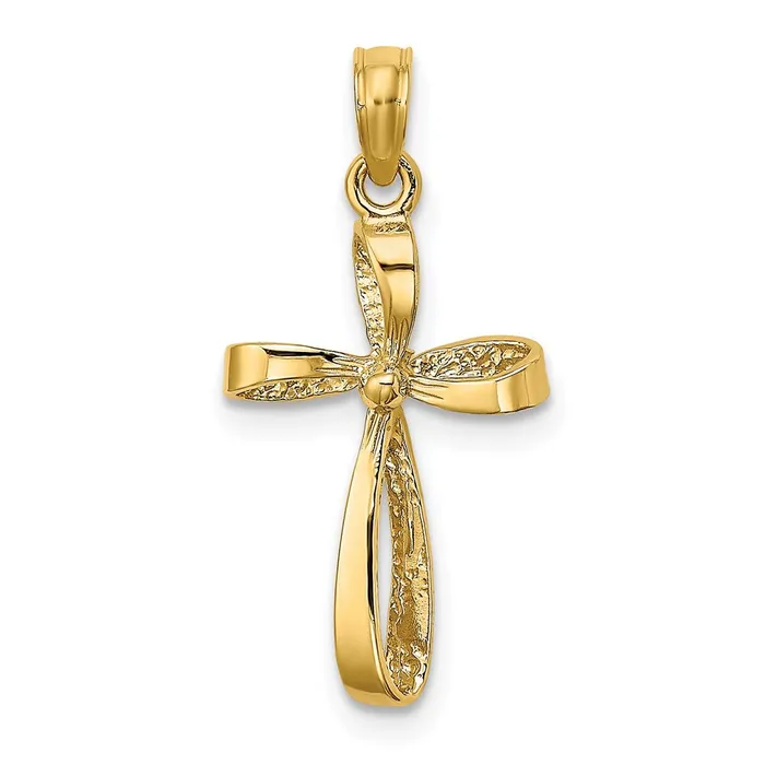 Charm Necklaces TreasureFineJewelers 14K 3D Engraved Polished Twisted Cross Charm Charm Necklaces TreasureFineJewelers 14K 3D Engraved Polished Twisted Cross Charm