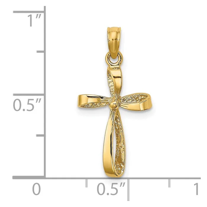 Charm Necklaces TreasureFineJewelers 14K 3D Engraved Polished Twisted Cross Charm