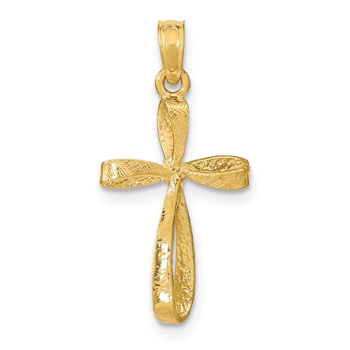 Charm Necklaces TreasureFineJewelers 14K 3D Engraved Polished Twisted Cross Charm