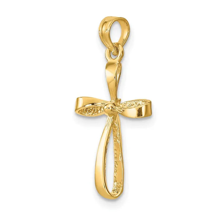 Charm Necklaces TreasureFineJewelers 14K 3D Engraved Polished Twisted Cross Charm