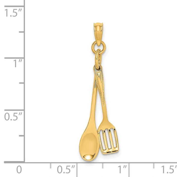 Charm Necklaces TreasureFineJewelers 14K 3D Moveable Spoon and Spatula Charm